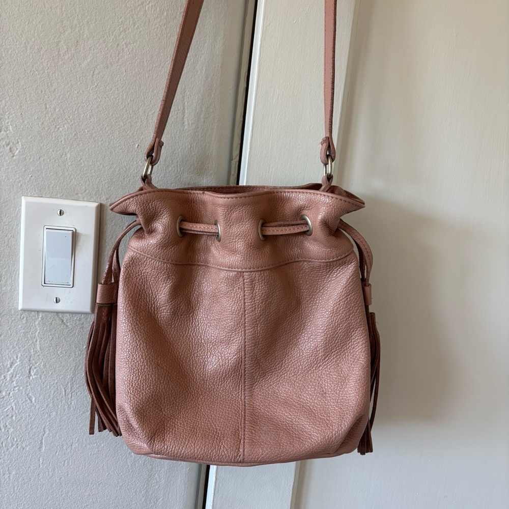 Coach and Four Pink Leather Crossbody Bucket Bag Tassels - Picture 6 of 12